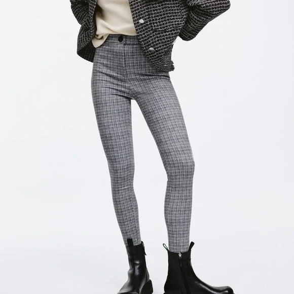 Zara Pants Jumpsuits Zara Nwt Faux Suede Plaid Leggings Size